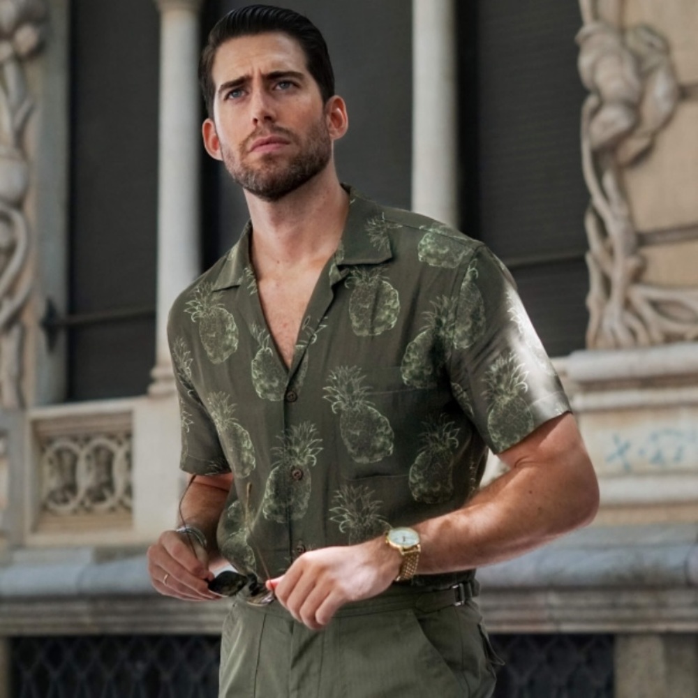 Proper Cloth Albini Fatigue Pineapple Print Tencel Short Sleeve Shirt Size M